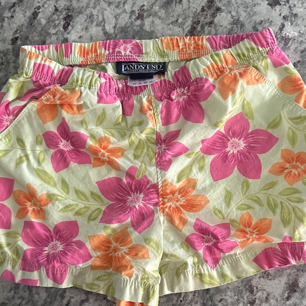 Lands' End kid’s Floral Shorts - Pink, Orange, and Green